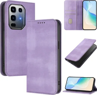 Image de Etui pour Infinix Note 50 Pro+, étui en cuir vintage avec protection RFID, fentes pour cartes, support Violet