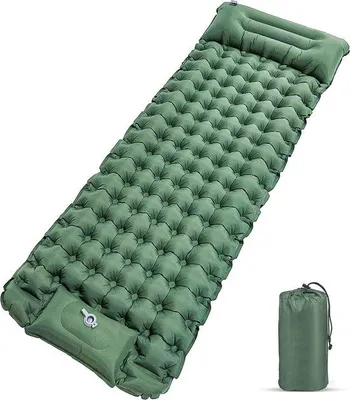 Produktbild von Unyqoos® Selbstaufblasbare Isomatte mit Fußpumpe – 40D Nylon mit TPU, 200×69×10 cm, 850 g, Tragkraft 1200 kg, integriertes Kissen, wasserdicht