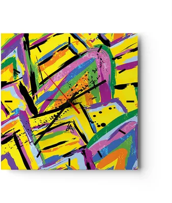Produktbild von Wanduhr - Quadrat - Glasuhr - Abstraktion modern - 30x30cm - Schleichendes Uhrwerk - Lautlos - zum Aufhängen bereit - Dekoration Modern - Wanddekoration aus Glas - C3AC30x30-4111