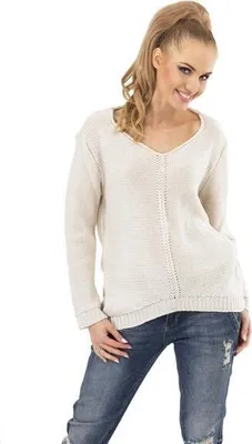 Produktbild von Damen Pullover Strickpullover V-Ausschnitt Gr. S/M; Beige