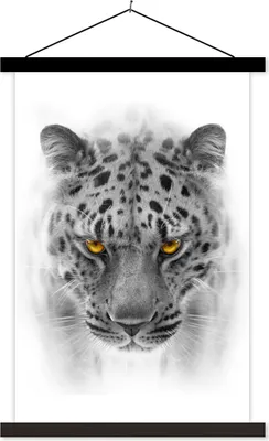 Produktbild von MuchoWow® Textilposter Leopard - Schwarz - Weiß - Tier 60x90 cm mit schwarzem Rahmen - Poster Wohnzimmer