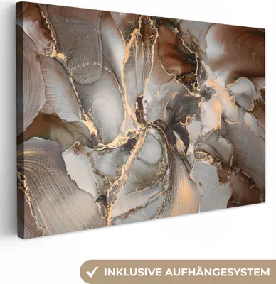 Produktbild von MuchoWow® - Leinwandbilder - Grau - Gold - Marmor - Marmoroptik, Wandbild, Wanddeko Bilder Wohnzimmer, 120x80cm
