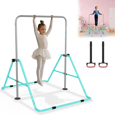 Image de LZQ Barres de gymnastique pour enfants Barres de gymnastique pour enfants avec hauteurs réglables, Barre fixe de gymnastique pliable Indoor, Vert
