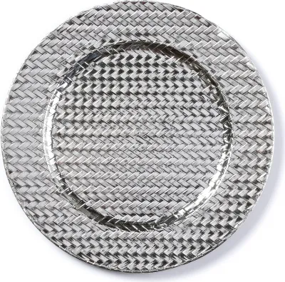 Produktbild von Dekoteller Kunststoff mit Flechtmuster 33cm silber