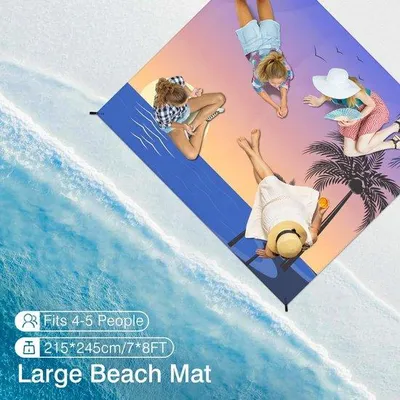 Produktbild von Ibenzoa® Sandfreie Strand- & Picknickdecke aus Polyester, 215 x 245 cm, für 4–5 Personen, mit Tragetasche & 4 Heringen