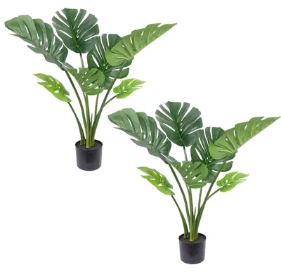 Immagine prodotto di Monstera deliciosa artificiale - Pianta tropicale da interno - 90 cm - Set da 2 - Materiale: PE - Adatta per ambienti interni - Foglie verdi