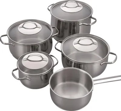 Produktbild von Kelomat Geschirr-Topfset Torrano 9-teilig mit Glasdeckel Edelstahl