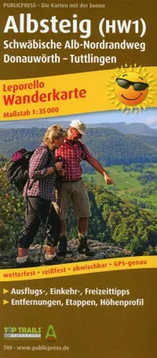 Obrázok produktu pre Turistická mapa Albsteig (HW1), Švábska Alb-Nordrandweg, Donauwörth - Tuttlingen 1 : 35 000