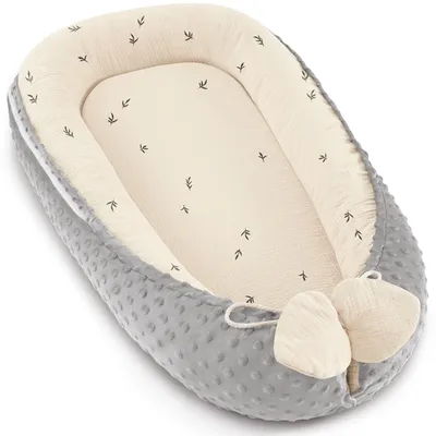 Image de Nid pour bébé multifonctionnel en coton de mousseline gris, idéal pour les nouveau-nés