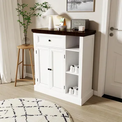Produktbild von OYAJIA Badkommode Badezimmerschrank mit Schublade & verstellbaren Einlegeböden Unterschrank Badschrank Badezimmermöbel, 75 x 30 x 80 cm