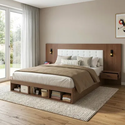 Produktbild von Merax Doppelbett Jugendbett 180x200cm mit USB & Type-C und Leselampen, Stauraumbett Kinderbett mit 2 Nachttischen, Holzbett Kinderbett, Walnuss