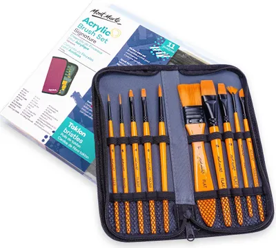 Produktbild von Mont Marte Pinsel Set, 10 x Taklon-Pinsel in Tasche, für Acrylmalerei – für Anfänger & Profis