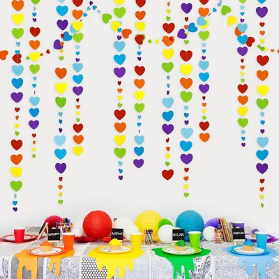 Productafbeelding van Regenboog hartjes guirlande, papier, kleurrijk, 40 voet, set van 4, feestdecoratie