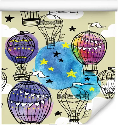 Produktbild von 10m VLIES TAPETE Rolle Kinderzimmer Himmel Luftballons Sterne Aquarell XXL