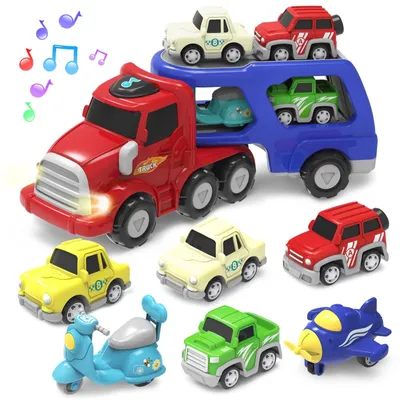 Productafbeelding van Speelgoedauto - Speelgoed vrachtwagen - Speelgoedauto's jongens - Muziek en licht - 6 auto's