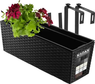 Produktbild von KADAX Blumentopf mit Einsatz "Murano", 56 cm, Mit Halterungen, Rattanmuster, Schwarz