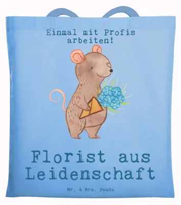 Produktbild von Mr. & Mrs. Panda Shopping Tasche Florist Leidenschaft - Sky Blue - Geschenk, Jutebeutel, Laptoptasche, Blumenlanden, Tote Bag, Witzig, Schultasche, Spruch, Jutetasche