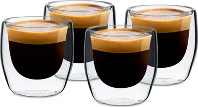 Produktbild von Glaswerk Espressotassen, Gläser Set mit 4 Espresso Tassen, Isolierte Kaffeetassen, Doppelwandige Gläser, Handgefertigte Espressotassen Set, Teegläser -30 bis 150°C, Espresso Thermogläser, Glas 80 ml