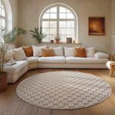 Zdjęcie produktu dla Dywan bouclé Carpettex do salonu sypialni i biura miękki łatwy w pielęgnacji trwały nowoczesny , Rozmiar : 200 cm Okrągły , Kolor : Beżowy-4