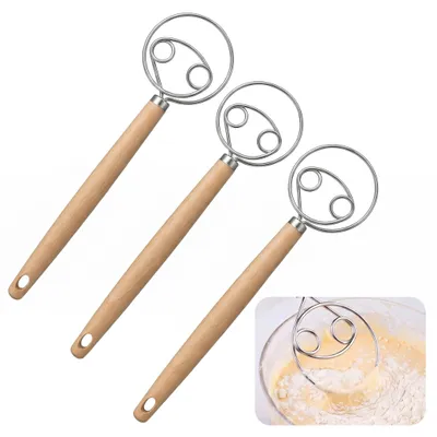 Produktbild von Dänischer Schneebesen - 3-teiliges Set für Teig und Sauerteig - Backzubehör zum Kneten von Brot- und Pizzateig - 3 Stück