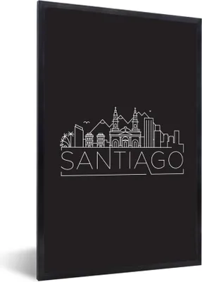 Produktbild von MuchoWow® MuchoWow® Gerahmtes Poster Skyline "Santiago" schwarz auf weiß 40x60 cm - Poster mit zchwarzem Bilderrahmen - Papierdruck - Wandbilder