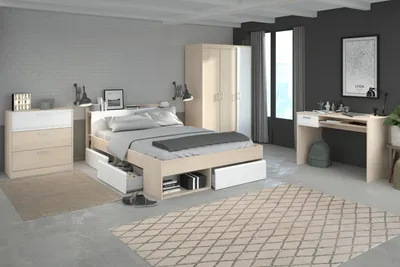 Produktbild von Jugendzimmer-Set >Most 75< 4-teilig, Nachbildung Weiss / Akazie Nachbildung, Liegefläche 140x200cm