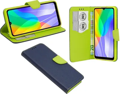 Image de Livre Etui "Fancy" compatible avec Huawei Y6P Housse de téléphone portable Etui Portefeuille Housse de protection avec fonction stand, porte-carte Bleu-Vert