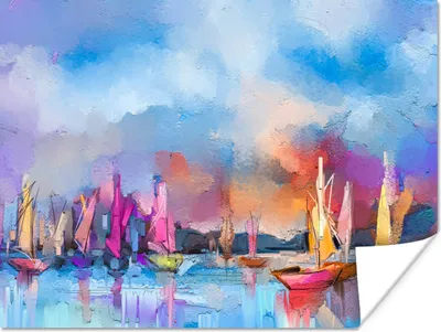 Produktbild von MuchoWow® Poster Malerei - Boote - Wasser 120x90 cm - Wandbild