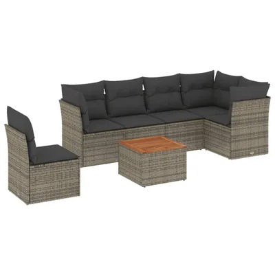 Produktbild von 7-tlg. Garten-Sofagarnitur mit Kissen Grau Poly Rattan