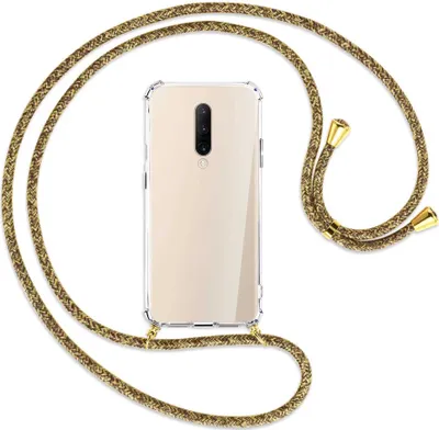 Produktbild von Handykette Backcover-Schutzhülle mit Band (Metall goldfarben) für OnePlus 7 Pro - braun+beige