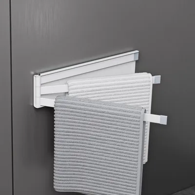 Image de doporro Porte Serviette Magnétique Mural Pliable Rangement Serviettes Torchon Blanc Mat en Acier au Carbone sans Perçage pour Salle de Bain Cuisine 24 cm Folda02