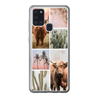 Produktbild von MuchoWow® Handyhülle Schutzhülle Hülle für Samsung Galaxy A21s Schottischer Highlander - Sukkulente - Pastell Silikon Softcase Handy Hülle - Hartschale