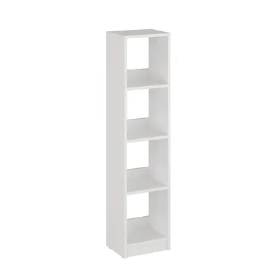 Produktbild von KOMTO Bücherregal Weiß – Schmales Regal 30 cm Breit, 4 Fächer, Standregal für Bücher & Deko | LAKO 126,5 x 30 x 24 cm