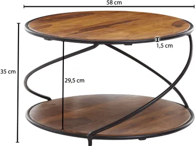 Obrázok produktu pre WOHNLING konferenčný stolík 58x58x35 cm masív sheeshamové drevo / kov konferenčný stolík okrúhly | Dizajnový konferenčný stolík do obývačky pevný | Ma
