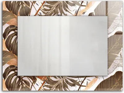 Zdjęcie produktu dla Liście wzór tropikalny – Lustro Prostokątne z Printem 80x60 cm – Nowoczesne – Dekoracyjne Na Ścianę