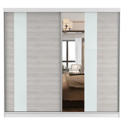 Produktbild von Schwebetürenschrank Kleiderschrank Schrank 233 cm Weiß/Kathult mit Spiegel und Lacobel Glaseinsatz Multi 32
