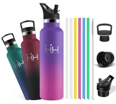 Produktbild von Trinkflasche, 0.75 liter, Trinkflasche Edelstahl, Thermos mit 6 Strohhalme