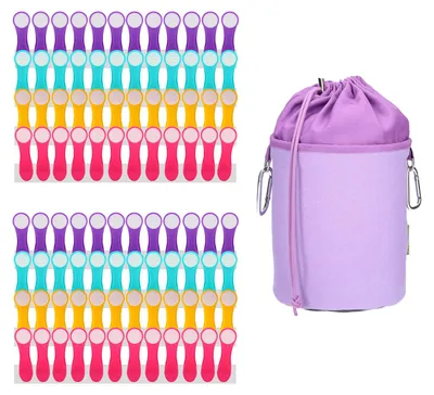 Produktbild von trendfinding 96 Wäscheklammern 4-farbig Edelstahl, 1 Canvas Klammerbeutel Flieder