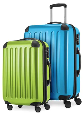 Produktbild von Alex - 2er Set Handgepäck + Mittelgroßer Koffer, Kofferset Resekofffer Trolleys Hartschale Polycarbonat glänzend,Cyanblau-Apfelgün