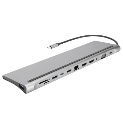 Produktbild von 12-in-1-Dockingstation, Typ-C zu Dual-HDMI-Dockingstation, USB-Dockingstation, USB-Hub, 12-in-1-Hub, Dockingstation