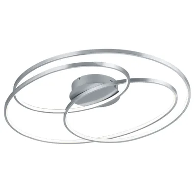 Produktbild von Trio Leuchten - Design Deckenleuchte I Deckenlampe I Lampe I Leuchte Stahl I Silber I nickel matt 80 cm inkl. LED 3-stufig dimmbar - Rowin Dimmer I Dimmbar I Wohnzimmer I Schlafzimmer - Aluminium Rund