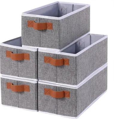 Produktbild von Famanu Aufbewahrungsbox Faltbar mit Griff - Grau, 38 x 15,5 x 13 cm, 5 Stück