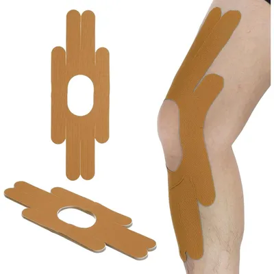 Produktbild von 10er-Set Kinesiologie-Tape für Knie – Vorgestanzt (K-Form), Wasserfest, Atmungsaktiv & Hautfreundlich, Hautfarbe