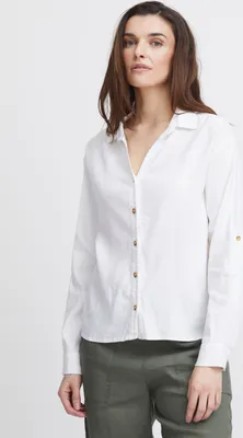 Produktbild von Pulz Jeans PZLUCA Damen Hemdbluse Blusenshirt Shirtbluse ungefüttert Hemdkragen Knöpfe V-Ausschnitt Leinenmix leicht elastisch Regular Fit