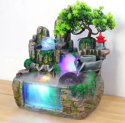 Image de Fontaine d'intérieur led Fontaine de table avec lumière Bureau Bureau Décoration Fontaine Cascade Pulvérisation Humidificateur Roche Jardin Nébulisateur