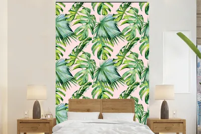 Produktbild von MuchoWow® Fototapete für Wohnzimmer oder Schlafzimmer Wandtapete Vinyl Motivtapete Blumen - Tropisch - Blätter - 180x280 cm - Wallpaper