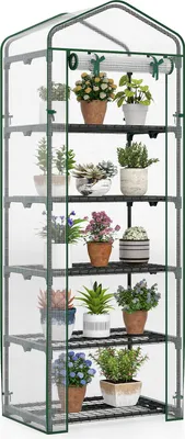 Zdjęcie produktu dla COSTWAY Mała szklarnia, mini szklarnia do pomidorów z 5 metalowymi półkami, szklarnia foliowa odporna na zimę, do tarasu, 69 x 48 x 190 cm (biała)