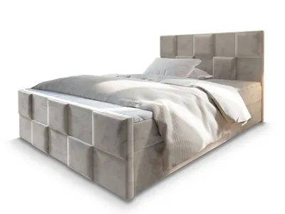 Produktbild von Masseno Boxspringbett MONA 140x200 cm Komplett-Set mit Bonell Matratze und Topper, Polsterbett mit Bettkästen -Beige, PAROS 02