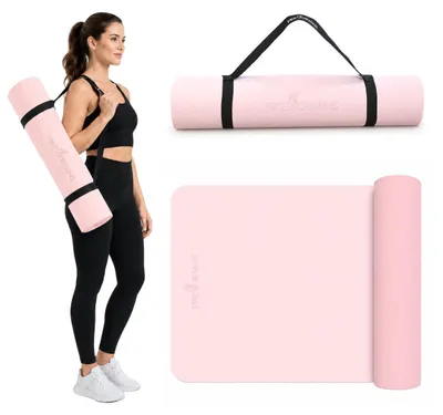 Produktbild von Yogamatte Sportmatte 183x61x0,6 cm leicht und rutschfeste Fitnessmatte TPE-Schaum Gymnastikmatte mit Tragegurt Rosa