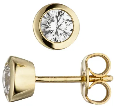 Produktbild von Paar Ohrstecker 5,6mm rund aus 333 Gold Gelbgold mit Zirkonia weiß Ohrschmuck